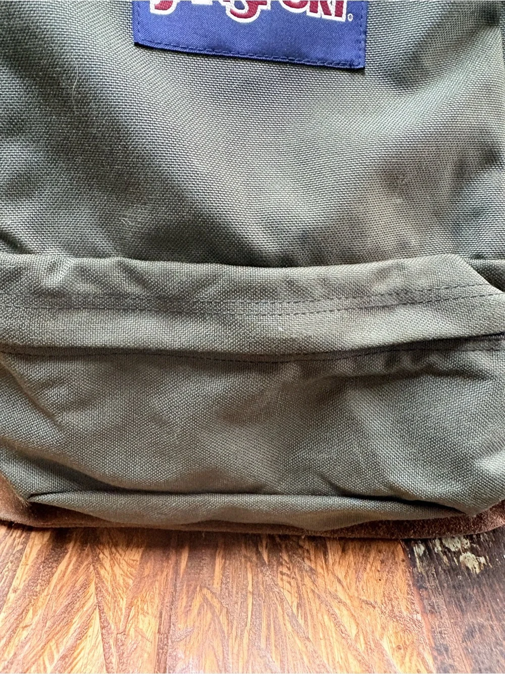 90’s Jansport Olive Green Canvas Backpack w/Brown Suede Base Large